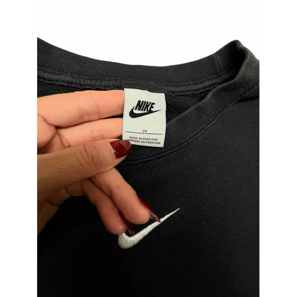 Nike Women’s 2X Black Crewneck Sweatshirt White Swoosh Oversized Pullover